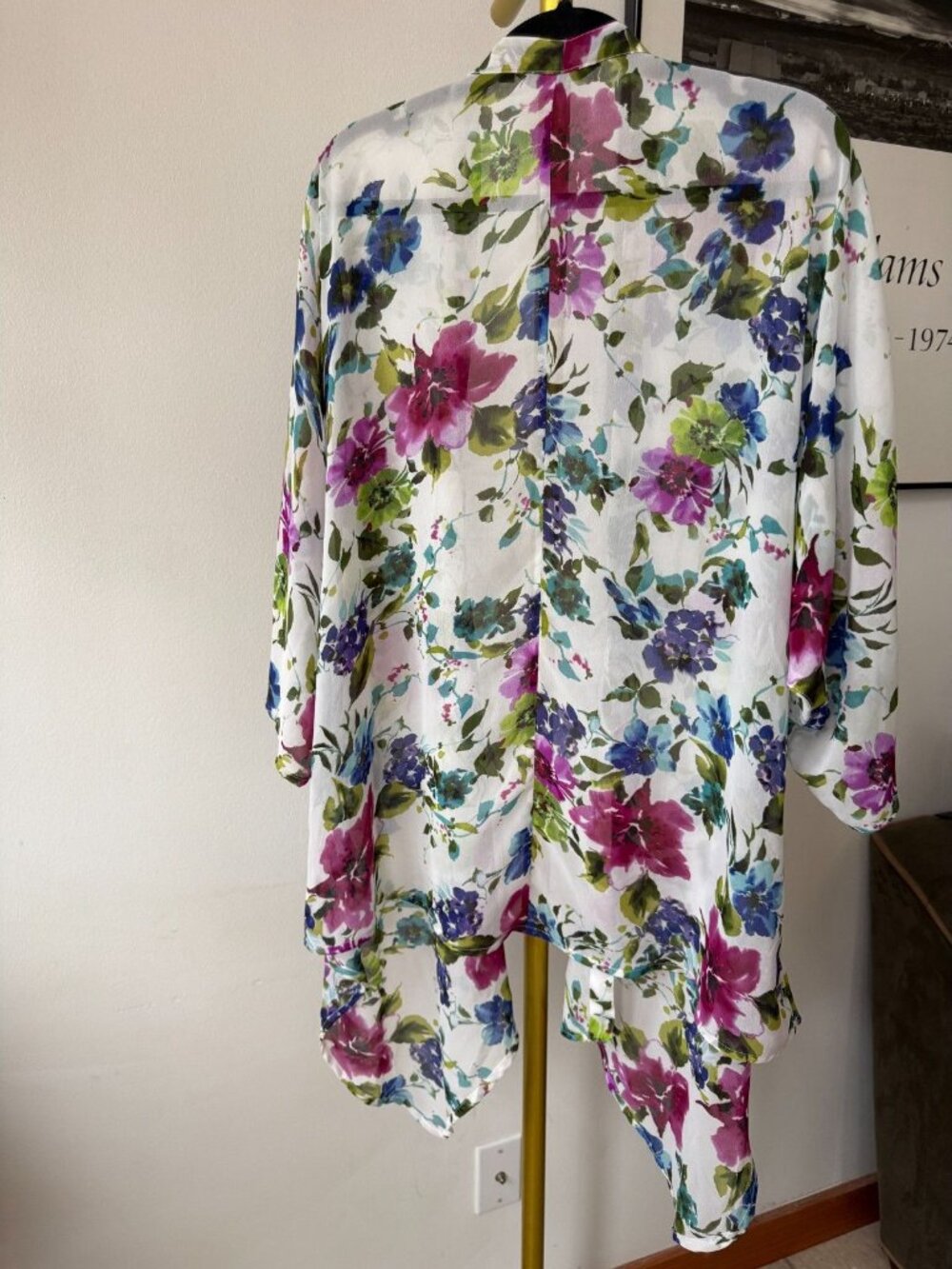 Paradigma Floral Kimono Womens XL Sheer Duster Open Front Boho Lightweight 1025 - Picture 2 of 5
